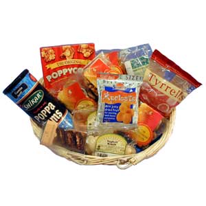 Gift basket packed full of snacks and nibbles